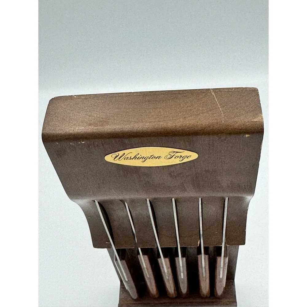 Washington Forge Vintage Stainless Steel 6 Piece Knife Set W/ Wooden Block Hang